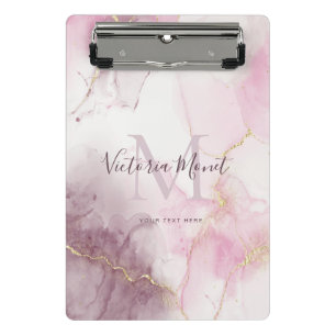Rosa Mauve-Goldader-Marmor-Schrift Mini Klemmbrett