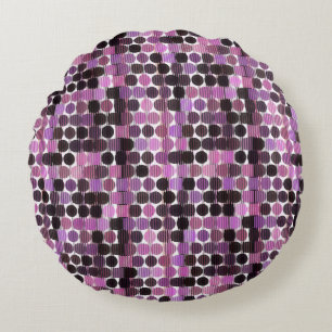 Rosa, Mauve und schwarze geometrische Rose Rundes Kissen