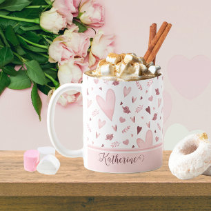 Rosa   Mauve Watercolor Herzmuster Name Kaffeetasse