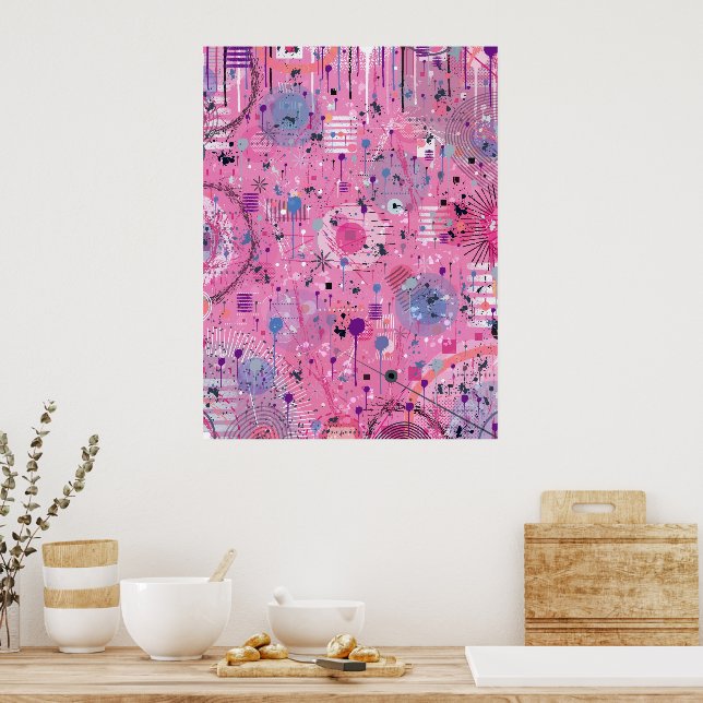 Rosa maximalistischer abstrakter Kunst  Poster (Küche)