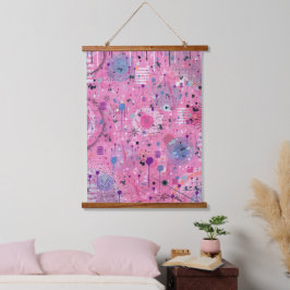 Rosa maximalistischer abstrakter Kunst Wandteppich Mit Holzrahmen