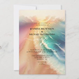 Rosa Meer Ozean Strand Sommer Aquarell Hochzeit Einladung