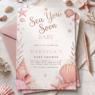 Rosa Meer Sie bald Küsten-Mädchen-Baby-Party Einladung