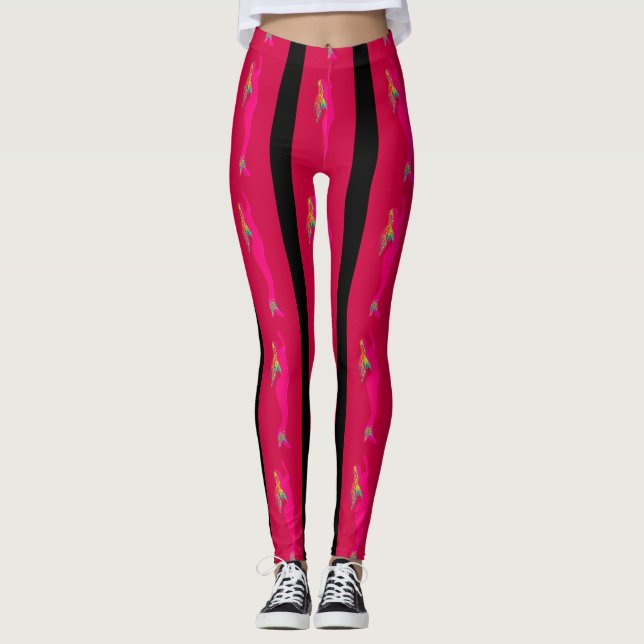 Rosa Meeräugchen, rot/schwarz gestreift Leggings (Vorderseite)