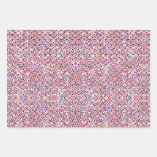 Rosa Meerjungfische Scales Holographische Decoupag Geschenkpapier Set (Vorderseite)