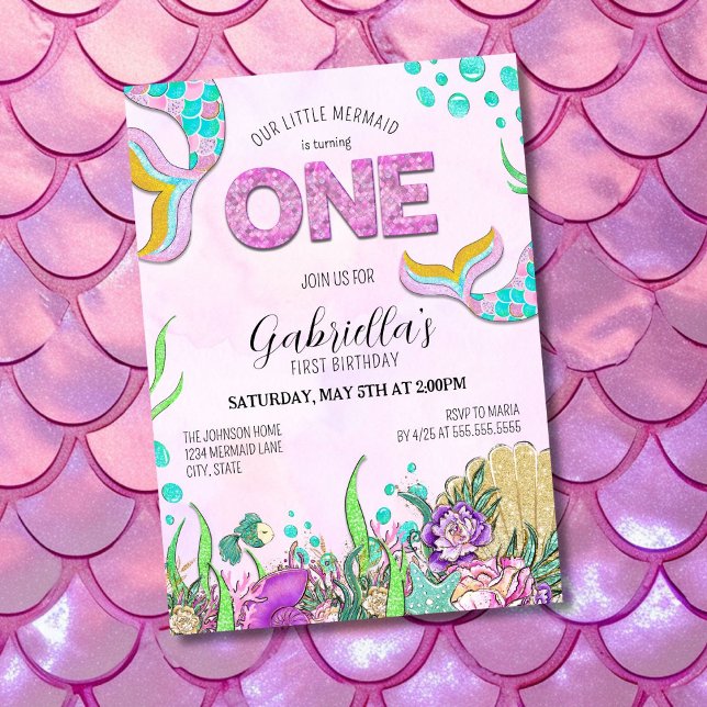 Rosa Meerjungfrau 1. Geburtstag Einladung (Von Creator hochgeladen)