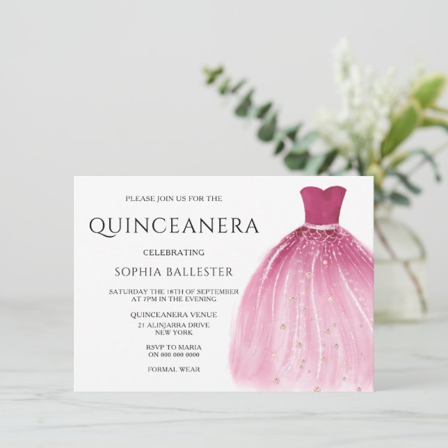 Rosa Meerjungfrau Kleider Quinceanera Einladung (Stehend Vorderseite)