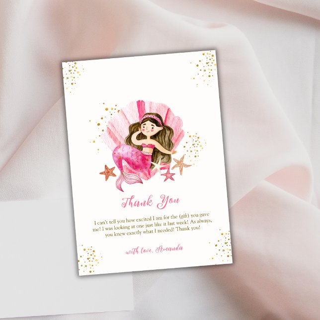 Rosa Meerjungfrau Meerjungfrau Starfish Babydusche Dankeskarte (Pink Ocean Mermaid Ocean Starfish Baby Shower Thank You Card)