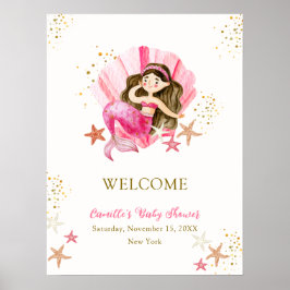 Rosa Meerjungfrau Starfish Babydusche Willkommen Poster