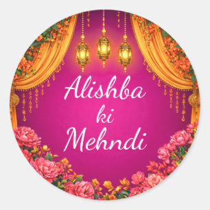Rosa Mehndi- und Sungeet-Aufkleber für indische Ho Runder Aufkleber