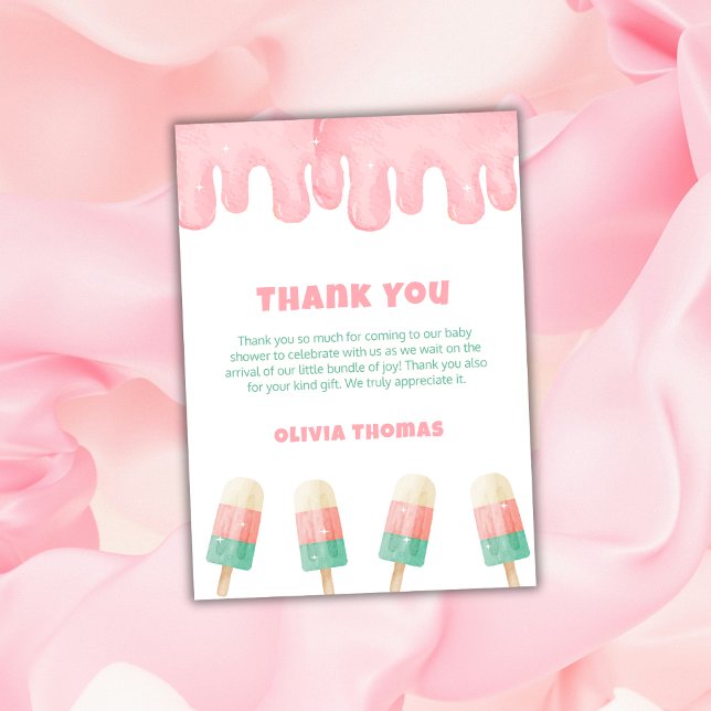 Rosa Melt Eiscreme zum Pop Kinderdusche bereit Dankeskarte (Pink Melt Ice Cream Ready To Pop Baby Shower Thank You Card)