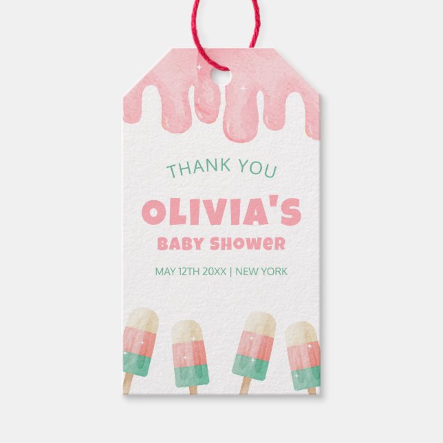 Rosa Melt Ice Cream Pop Baby Dusche Empfang Geschenkanhänger (Vorderseite)