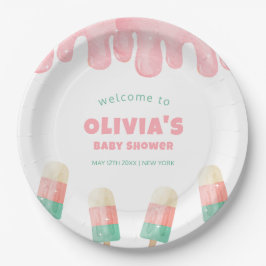 Rosa Melt Ice Cream Pop Baby Dusche Empfang Pappteller