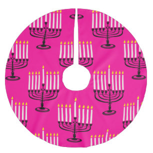 Rosa menorah hanukkah purim jüdischen Druck Polyester Weihnachtsbaumdecke
