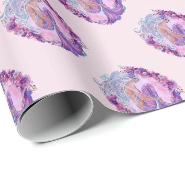 Rosa Mermaid einzigartig Geschenkpapier (Rolleneckpunkt)