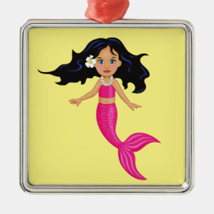 Rosa-Mermaid-Girl Silbernes Ornament