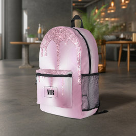 Rosa Metallischer Glitzer Tropfen Mit Monogramm Bedruckter Rucksack