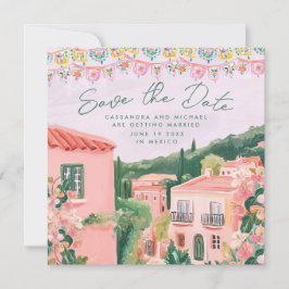 Rosa mexikanische Hochzeit im Reisezielort Save The Date