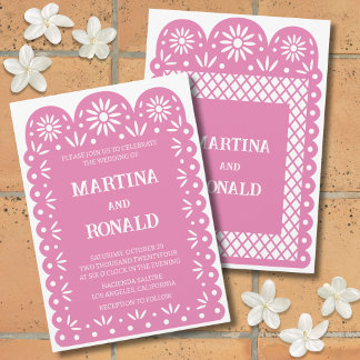 Rosa mexikanische Papel-Picado-Hochzeitseinladung Ankündigung