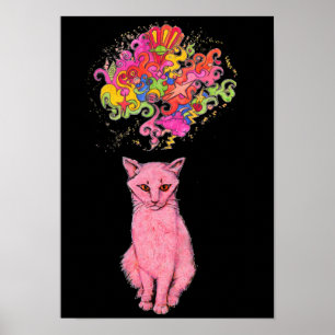 Rosa Miezekatze hat psychedelische Gedanken Poster