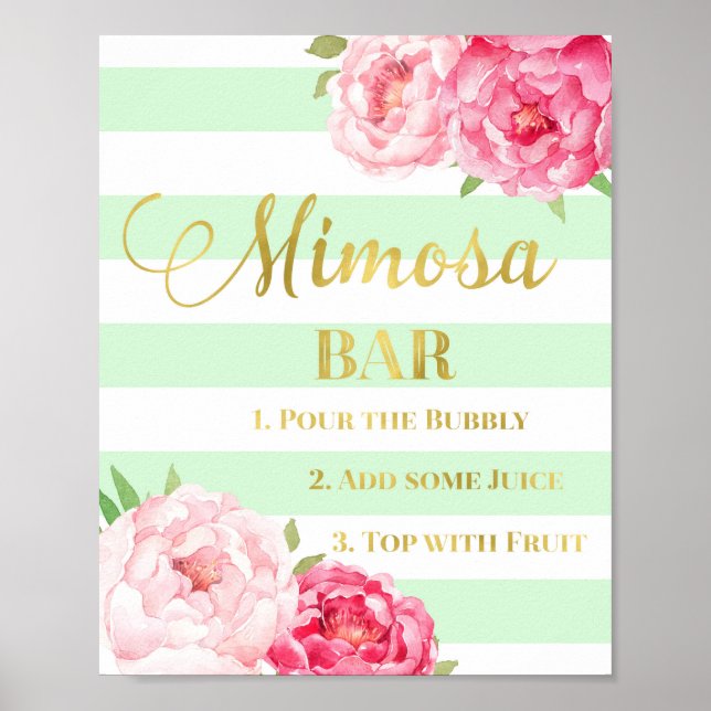 Rosa Mimosa Bar signieren Goldminze Streifen Poster (Vorne)