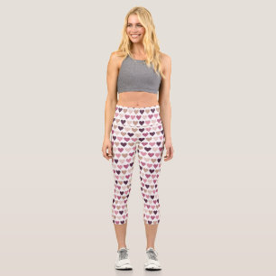 Rosa Mini-Herzen und Pflaumen-Romantik-Motiv Capri Leggings