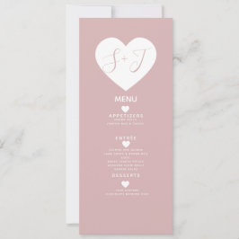 Rosa Minimal White Heart Wedding Menü Feiertagskarte