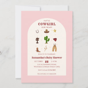 Rosa minimalist Rodeo-Cowgirl-Baby-Party Einladung