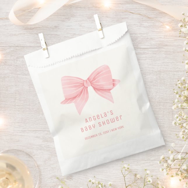 Rosa Minimalistisch Bow Krawatte Babydusche Geschenktütchen (Ausgeschnitten)