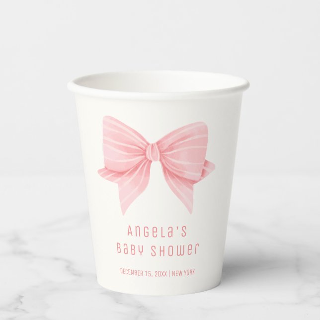 Rosa Minimalistisch Bow Krawatte Babydusche Pappbecher (Vorderseite)