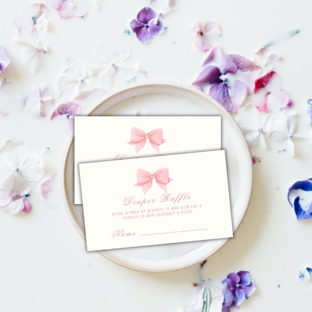 Rosa Minimalistisch Bow Krawatte Windeln Raffle Ki Begleitkarte (Pink Minimalist Bow Tie Diaper Raffle Baby Shower Enclosure Card)