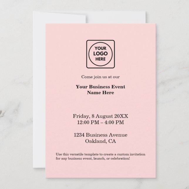 Rosa Minimalistisch | Logo für benutzerdefinierte  Einladung (Vorderseite)