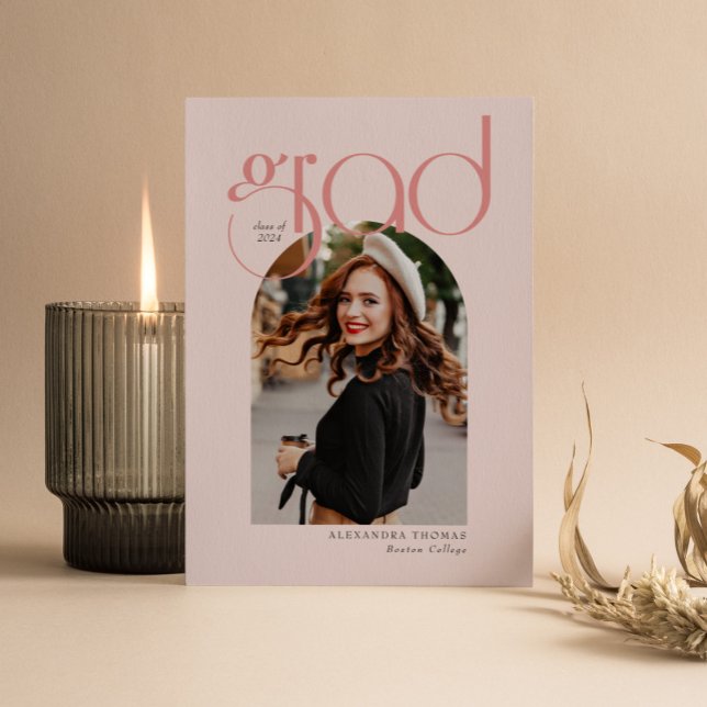 Rosa Minimalistisch Modern, 5 Arme Foto Abschluss Einladung (Von Creator hochgeladen)