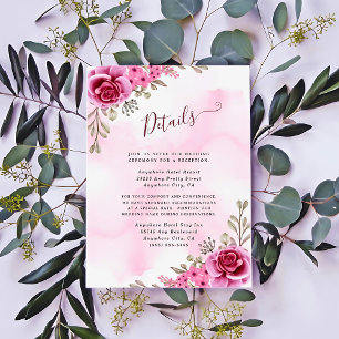 Rosa Minimalistische Blumenhochzeit Begleitkarte
