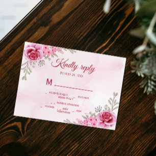 Rosa Minimalistische Blumenhochzeit RSVP Karte