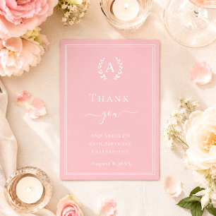 Rosa minimalistische Geburtstagsmonogramm Dankeskarte