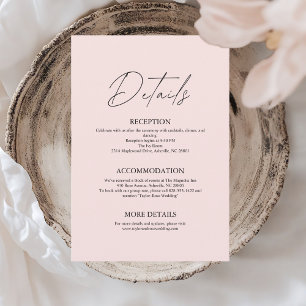 Rosa Minimalistische Hochzeits-Detailkarte   Begleitkarte