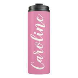 Rosa Minimalistische Kalligraphie Personalisierter Thermosbecher