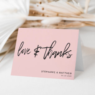 Rosa minimalistische Love and Thanks Hochzeit Dankeskarte