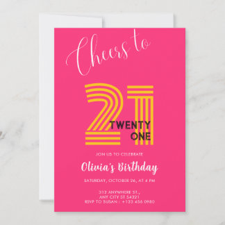 Rosa minimalistische Mädchen- Einladung zum 21. Ge