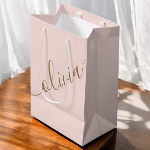 Rosa Minimalistische Monogramm-Elegant Mittlere Geschenktüte