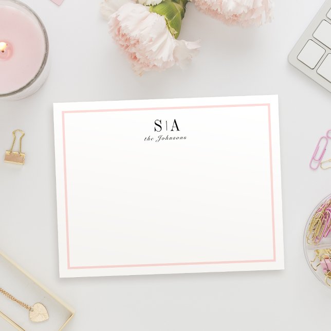 Rosa Minimalistische Monogramm personalisiert Stat Mitteilungskarte (Pink Minimalist monogram personalized Stationery Note Card)