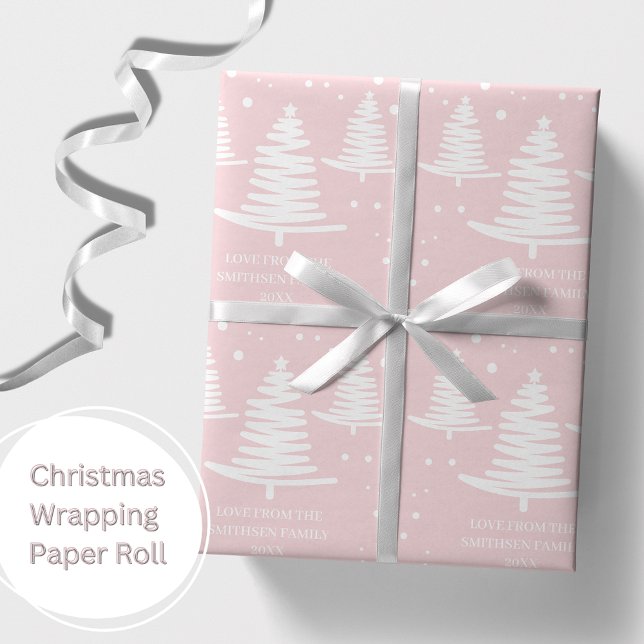 Rosa Minimalistische Weihnachtsbaumen Geschenkpapier (Von Creator hochgeladen)