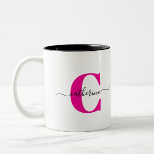 Rosa minimalistisches elegantes Skript-Monogramm-N Zweifarbige Tasse