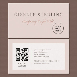 Rosa Minimalistisches Firmenlogo QR-Code Visitenkarte
