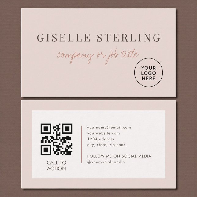 Rosa Minimalistisches Firmenlogo QR-Code Visitenkarte (Von Creator hochgeladen)