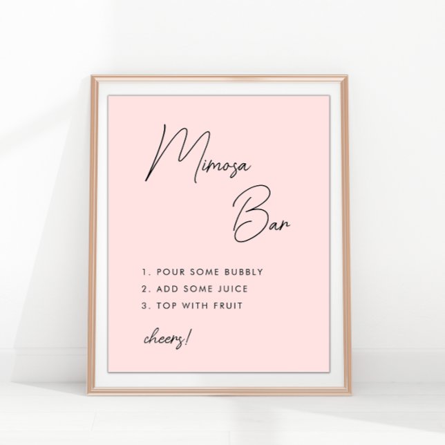 Rosa Minimalistisches Script Brautparty Mimosa Bar Poster (Von Creator hochgeladen)