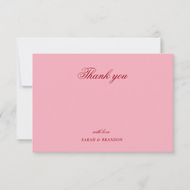 Rosa minimalistisches Skript Hochzeit Danke  (Vorderseite)