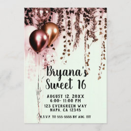 Rosa Mink Rose Gold Lights Rustikale Ivy Sweet 16 Einladung