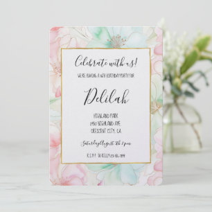 Rosa Mint Blumen Geburtstag Einladung